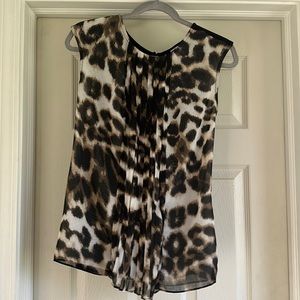 Blocked Cheetah and Black Sleeveless Blouse